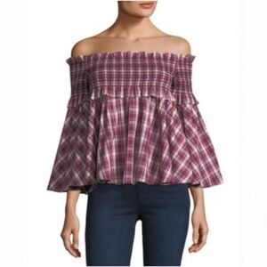 Petersyn Davenport Off The Shoulder Smocked Top sz XS